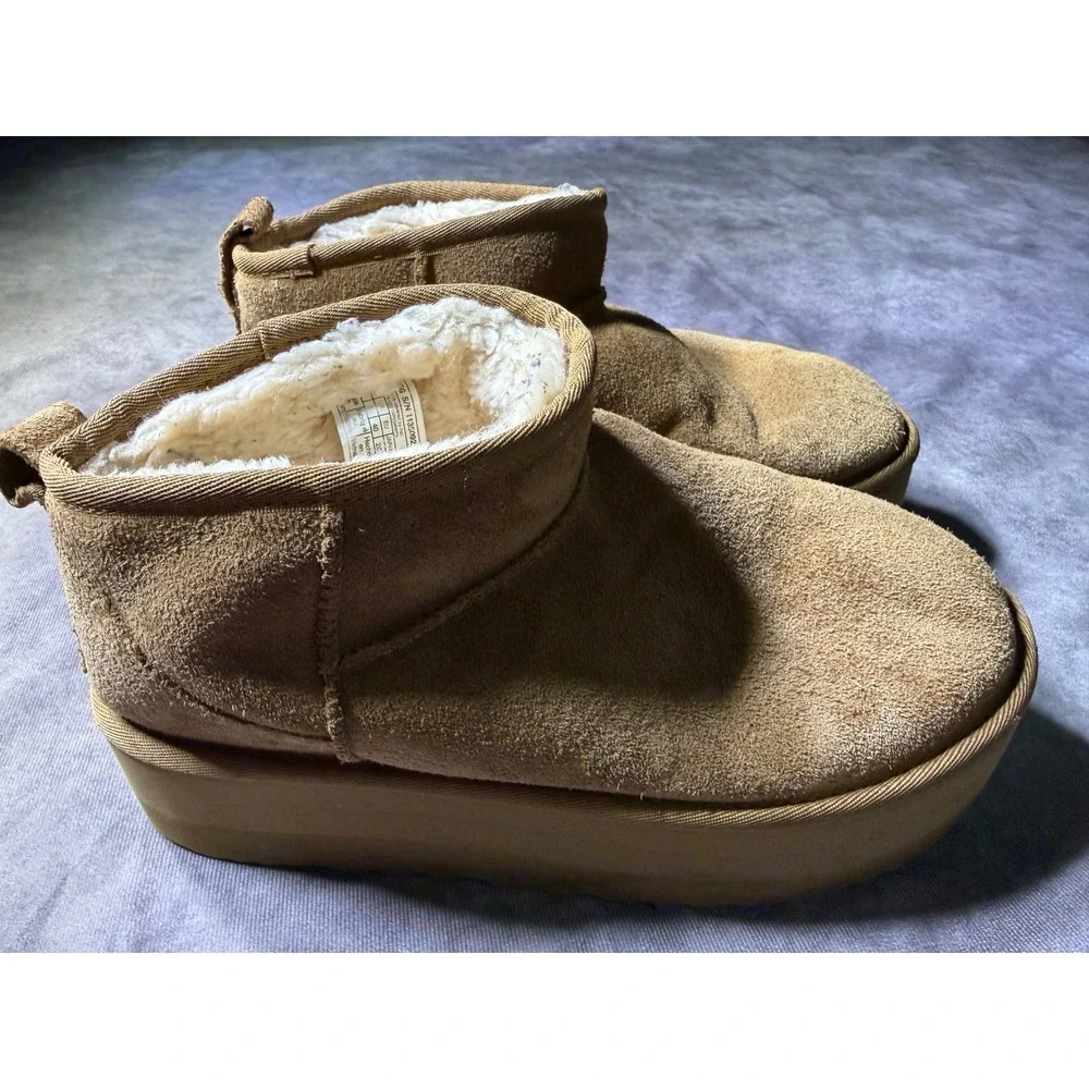 UGG Classic Ultra Mini Platform Chestnut Suede Shearling Boots 1135092 Mens 9